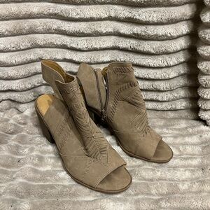 Universal Thread Taupe Open-Toe Suede Booties